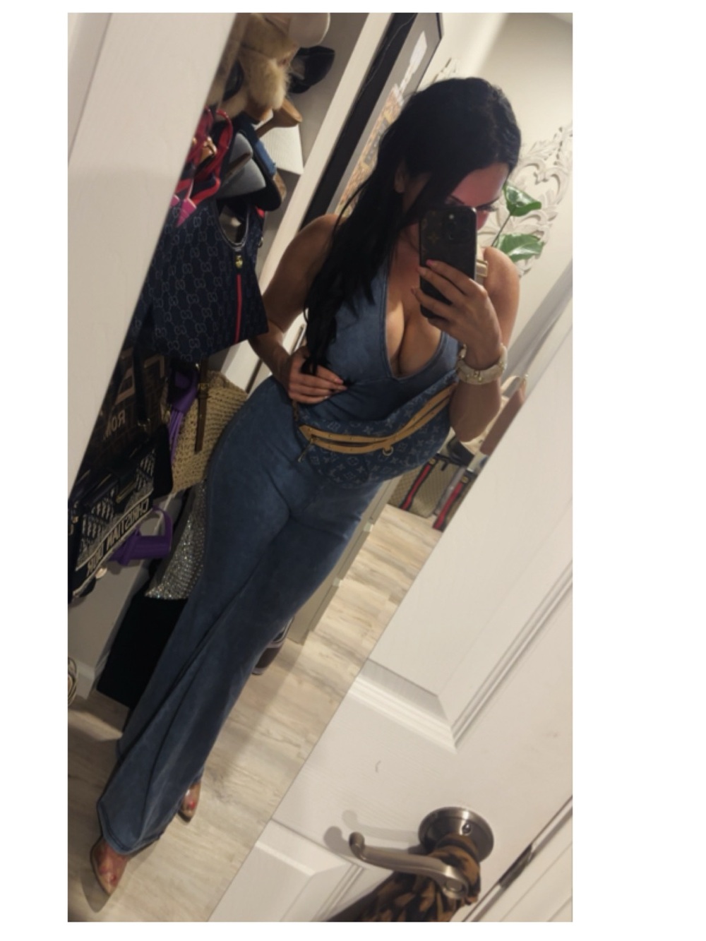 ZARA Denim blue flare jean jumpsuit , size XS
